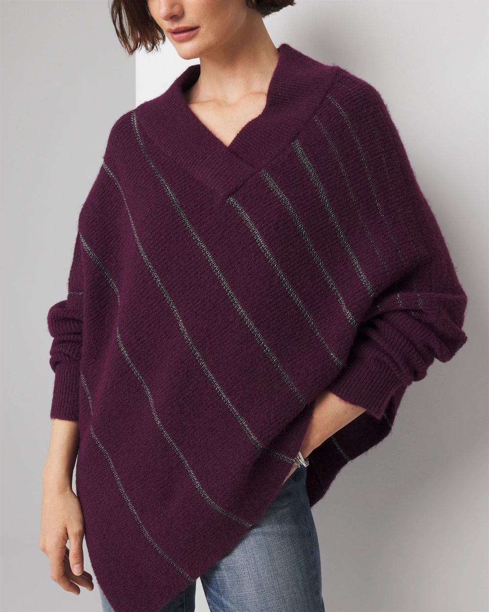 Metallic Stripe Poncho Sweater White House Black Market